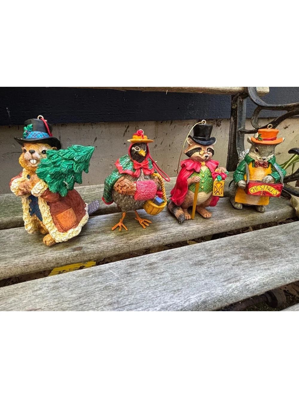 Set of 4 Vintage Woodland Animal Christmas Ornaments